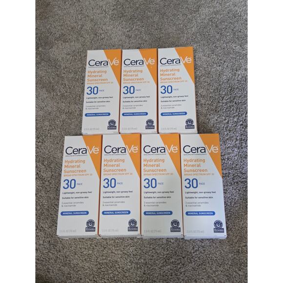 CeraVe Hydrating Mineral SPF 30 Sunscreen Bulk Lot‎ of 7 Hyaluronic Niacinamide - Picture 1 of 7
